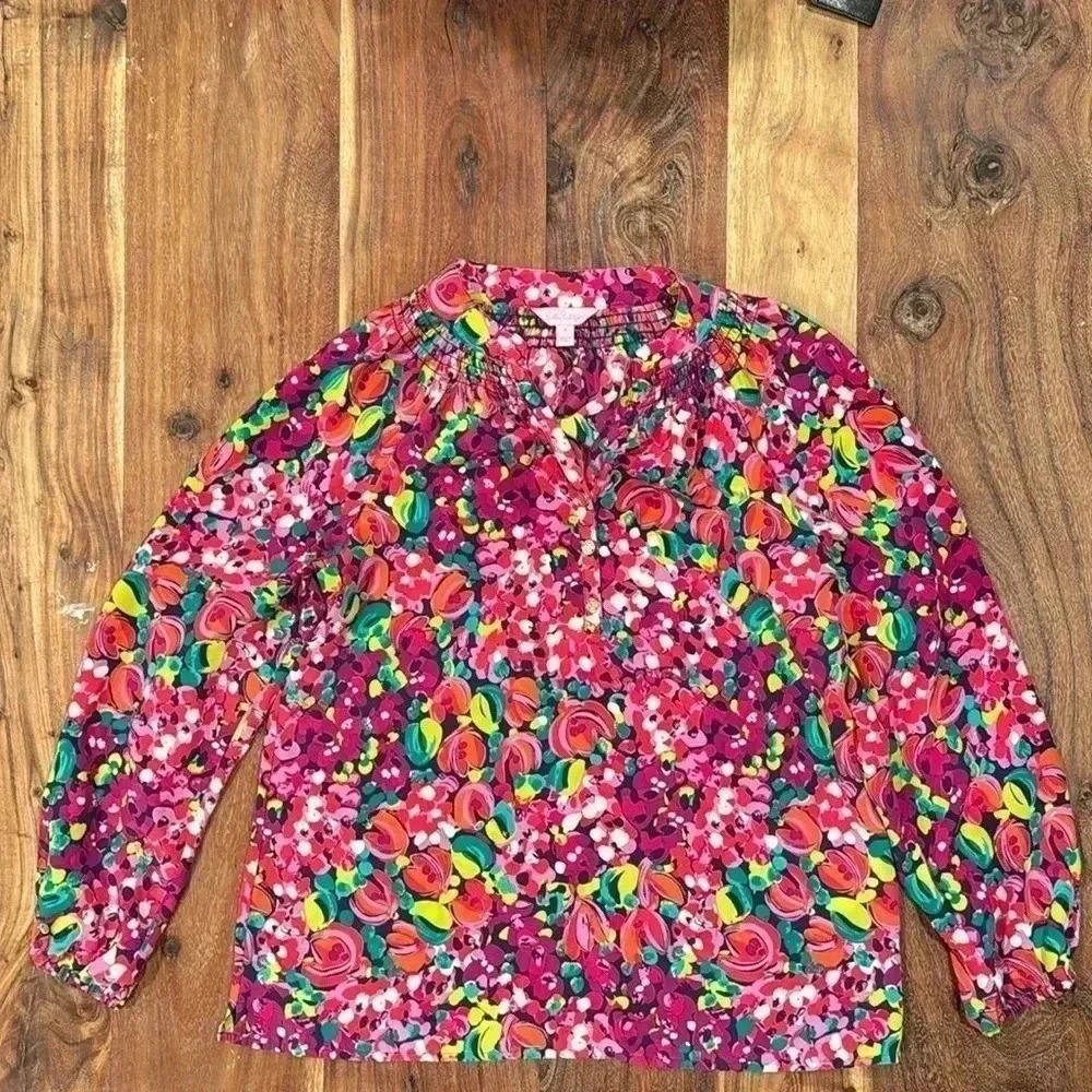 Lilly Pulitzer 💯 Silk Floral Blouse Size Small